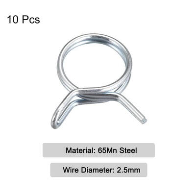 Harfington Uxcell Double Wire Spring Hose Clamp, 10pcs 65Mn Steel 25mm Spring Clips, Silver Tone