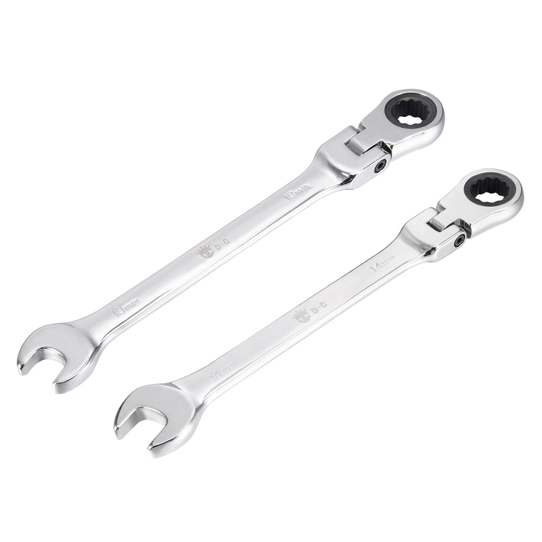 uxcell Uxcell Metric Box Open Ended Flex-Head Ratchet Combination Wrench Polish Chrome Finish, Cr-V