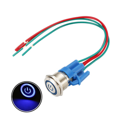 Harfington Uxcell Latching Push Button Switch Mounting Dia 1NO LED Light with Socket Plug Wires