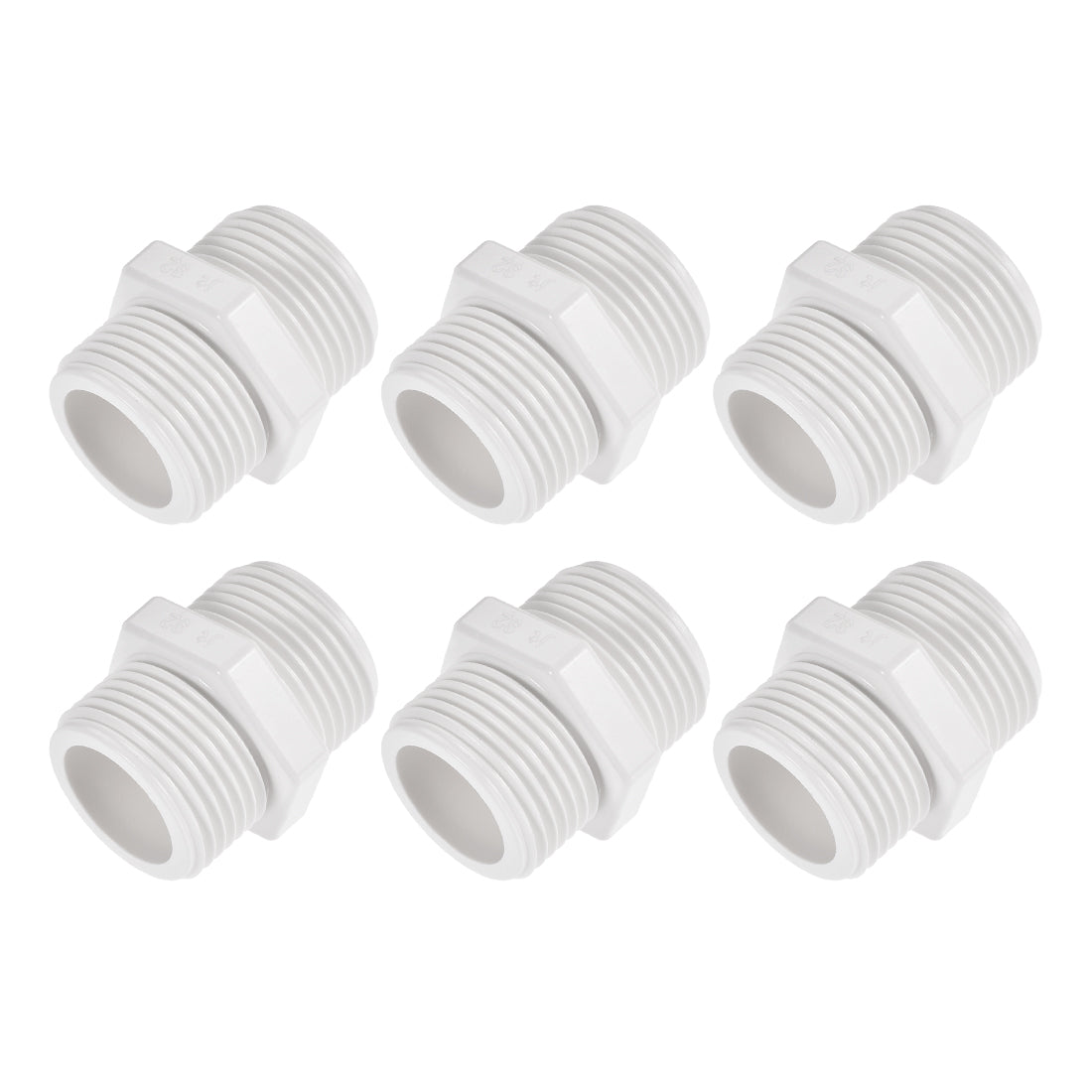 Uxcell Uxcell Pipe Fitting, G1 Male Thread, Hex Nipple Tube Adaptor Hose Connector, for Water Tanks, PVC, White, Pack of 6