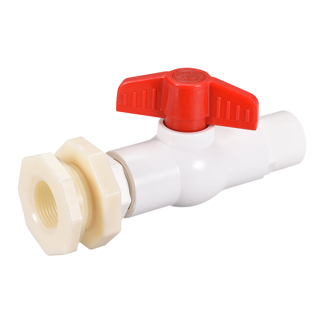 uxcell Uxcell PVC Ball Valve Connector Spigot Kit, with Bulkhead Fitting Adapter, White Red for Water Tank