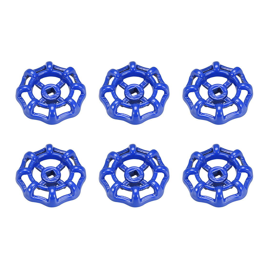 Uxcell Uxcell Round Wheel Handle Square Broach 6x6mm Wheel OD 58mm Paint Cast Steel Blue 6Pcs