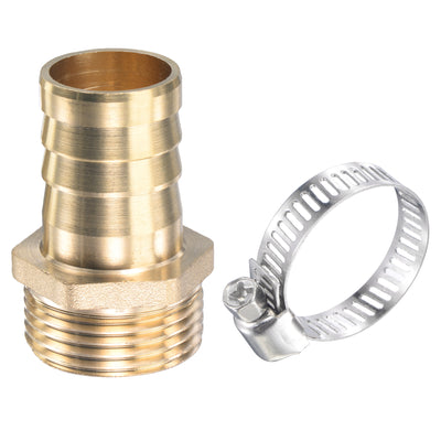 Uxcell Uxcell Brass Hose Barb Fitting Straight 25mm x G1 Male Thread Pipe Connector with Stainless Steel Hose Clamp, Pack of 1